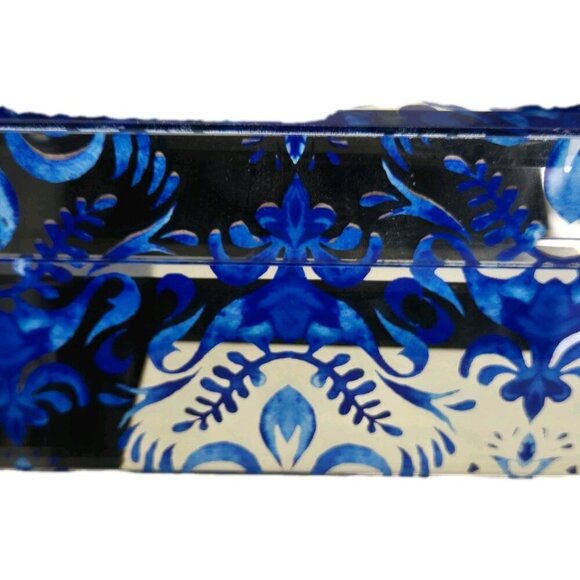 New Large Blue Mirror BOHO W/ Floral Luxe Gift Jewelry Storage Box - Picture 3 of 5